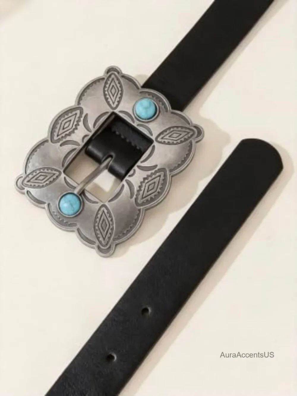 Faux Leather Western Belt with Turquoise Conchos Cowgirl Country Belt for Jeans